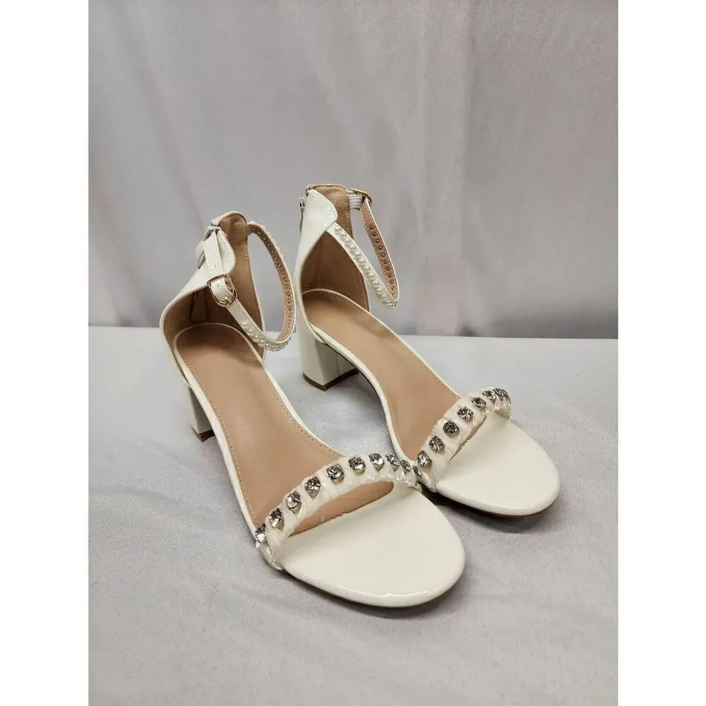 WOJWSKI Women's Size 11 Heels Sandals Open Toe Pearls Platform Heeled Sandals